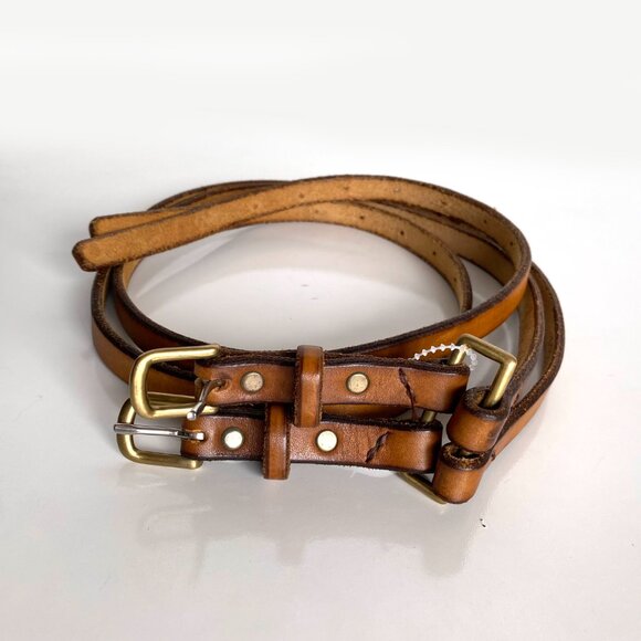 Lucia Nenickova Vintage Double Buckle Leather Belt Tan Brown Adjustable Belt - Picture 9 of 10